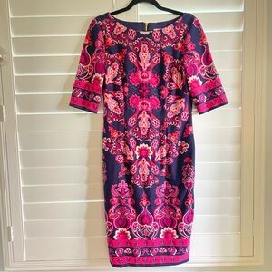 Eliza J Abstract Floral Print Stretch Shift Dress Pink Navy Size 6